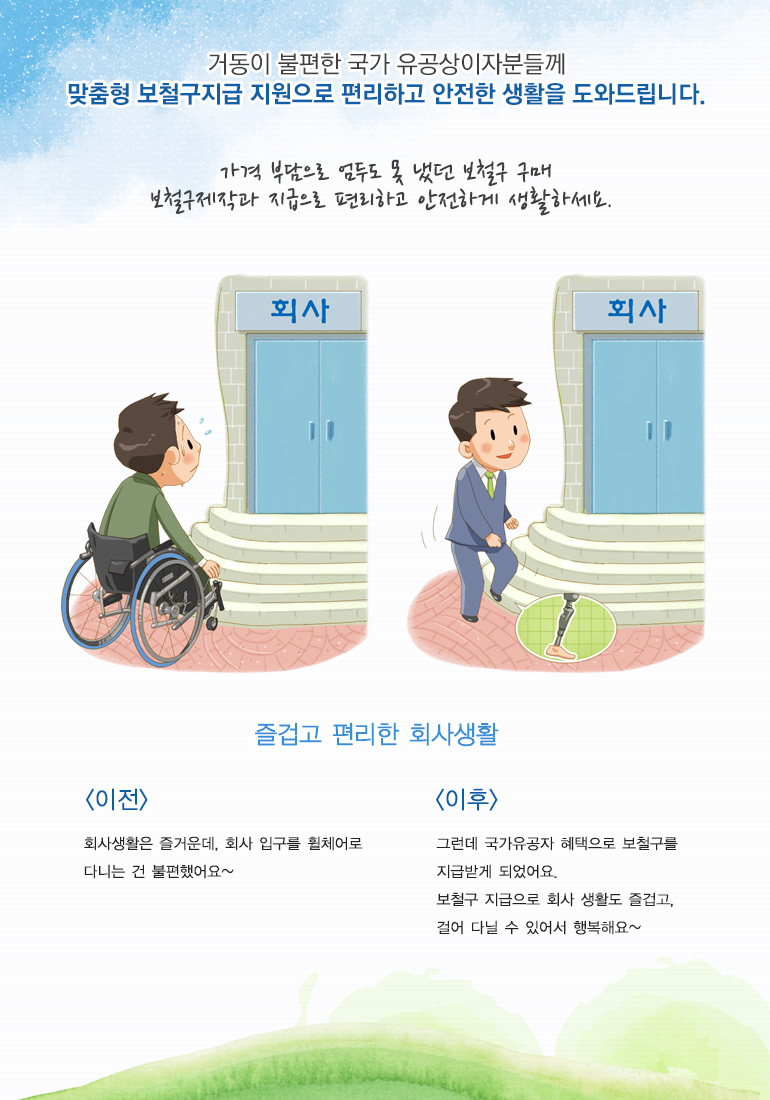 가격 부담으로 엄두도 못냈던 보철구 구매. 보철구 제작과 지급으로 편리하고 안전하게 생활하세요.