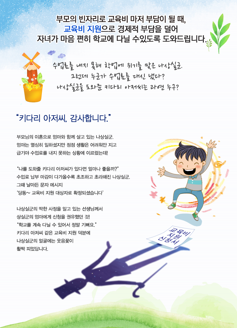 수업료를 내지 못해 학업에 위기를 맞은 나상실군. 그런데 누군가 수업료를 대신 냈다? 나상실군을 도와준 키다리 아저씨는 과연 누구?