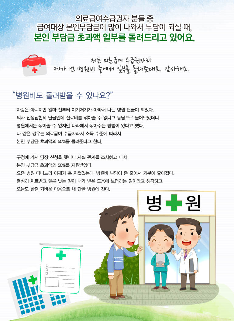 저는 의료급여 수급권자라 제가 낸 병원비 중에서 일부를 돌려준대요. 감사해요.